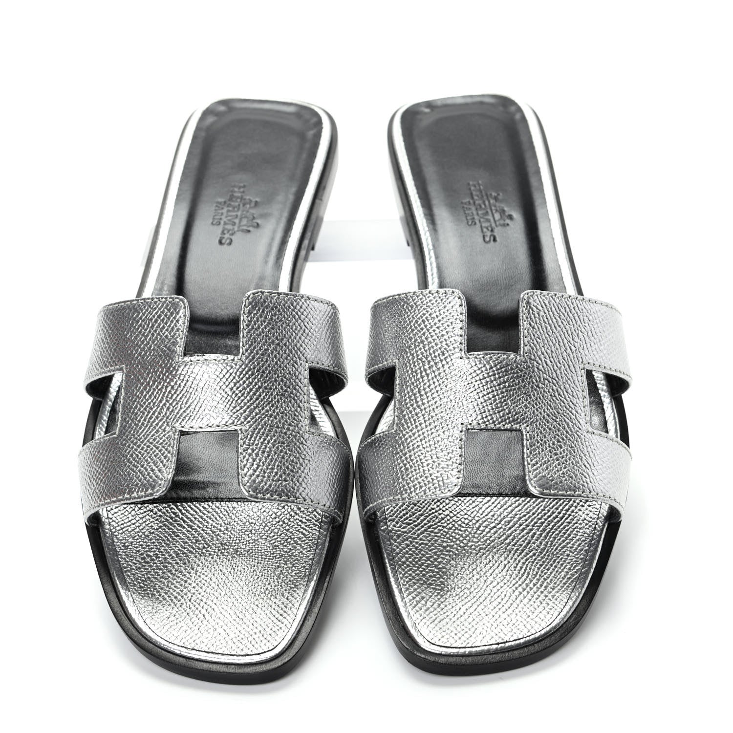 Hermes Metallic Epsom Oran Sandals 37 Gris Argente 5 of 10