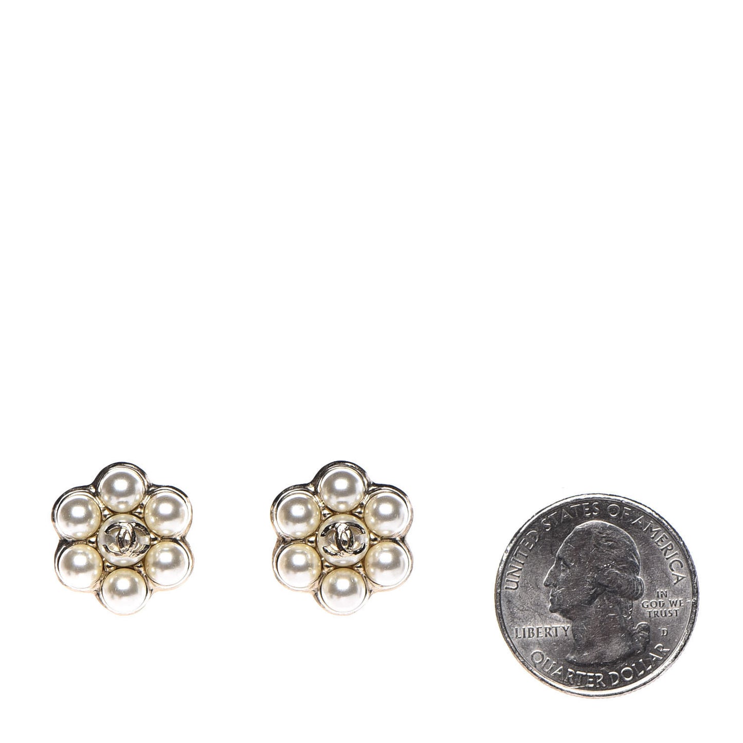 Pearl CC Flower Earrings Gold
