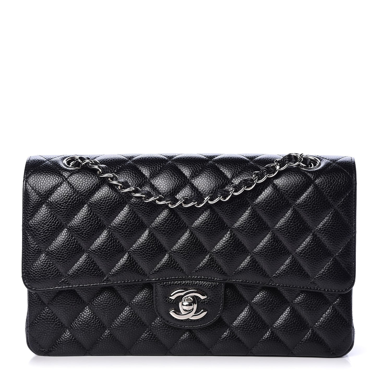 Caviar Quilted Medium Double Flap Black