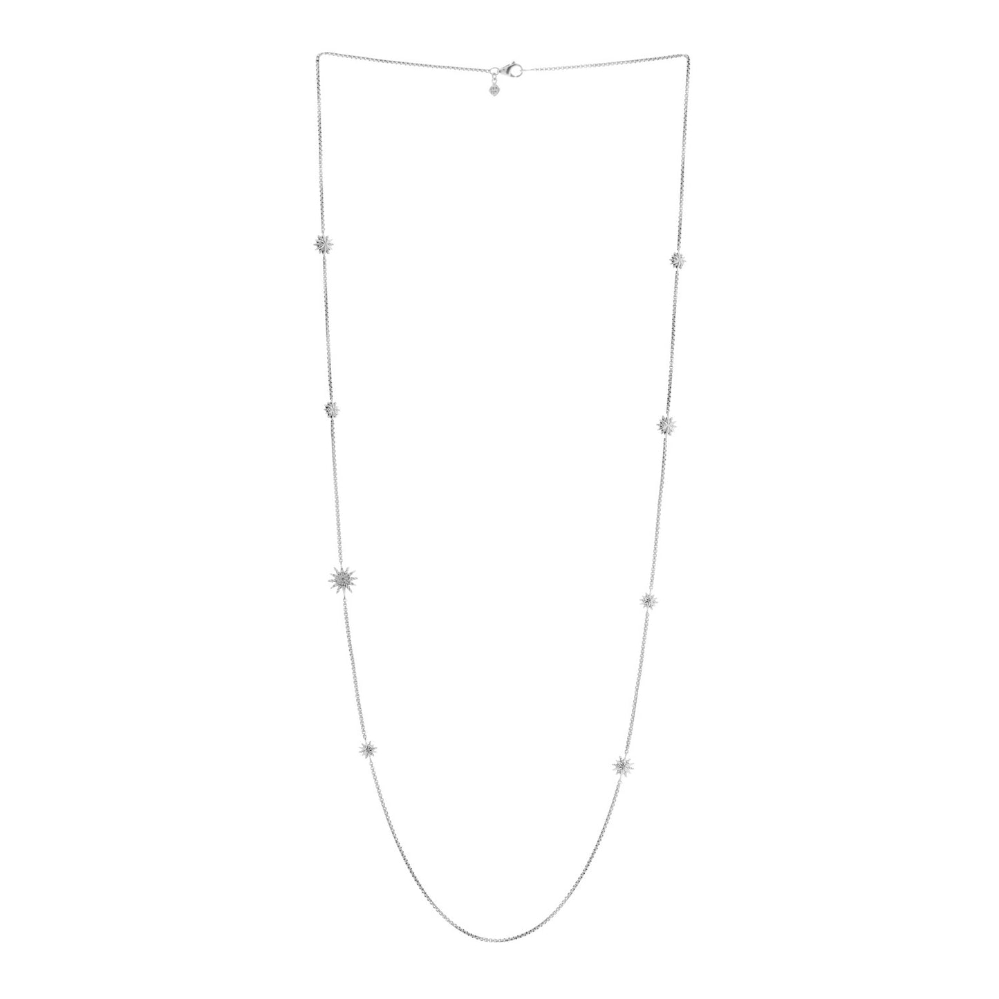 Sterling Silver Diamond Starburst Station Chain Necklace