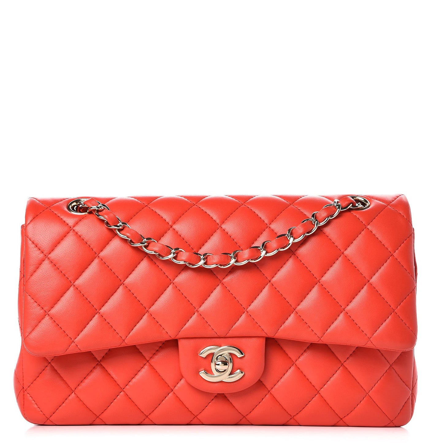 Lambskin Quilted Medium Double Flap Red