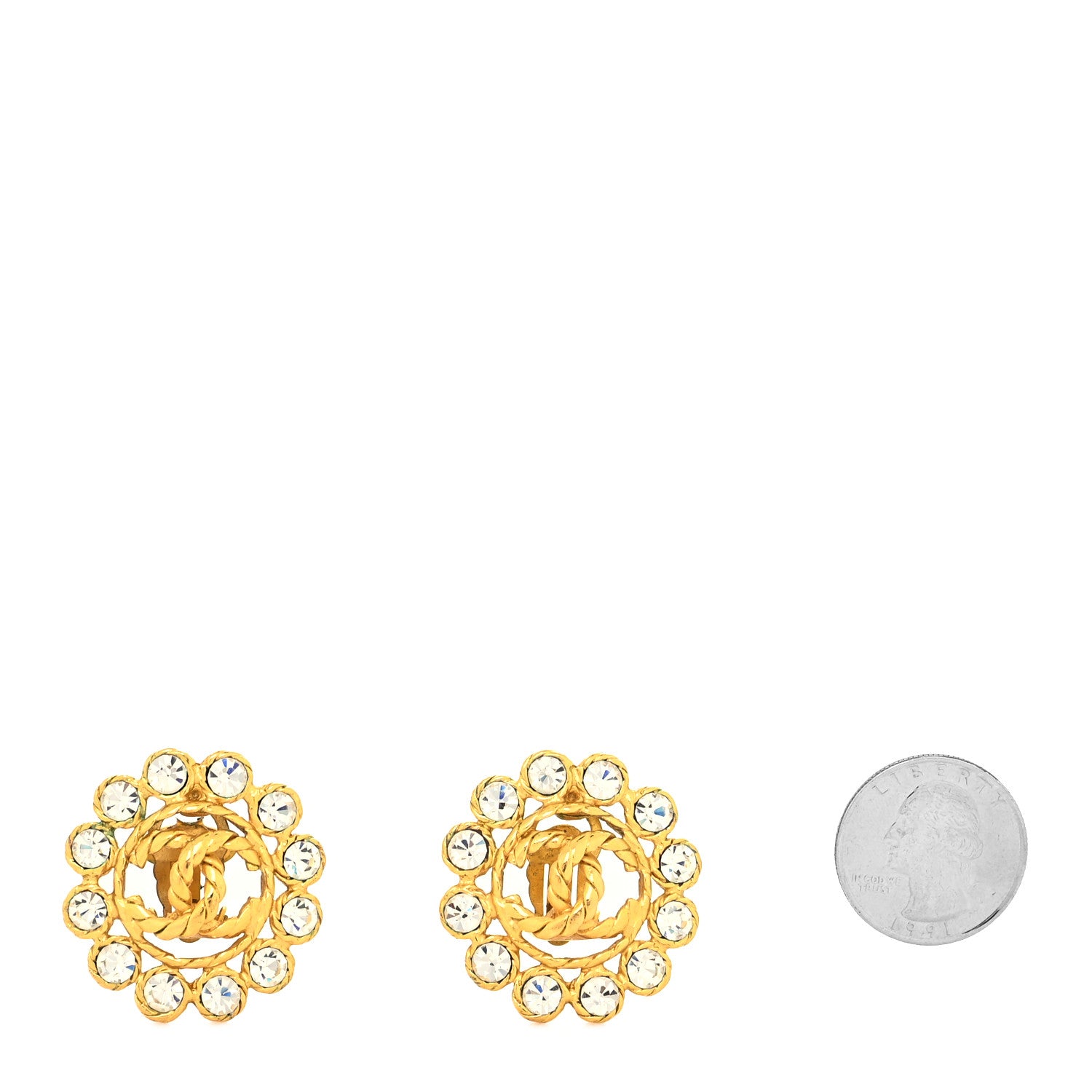 Chanel Crystal CC Round Clip On Earrings Gold 2 of 4