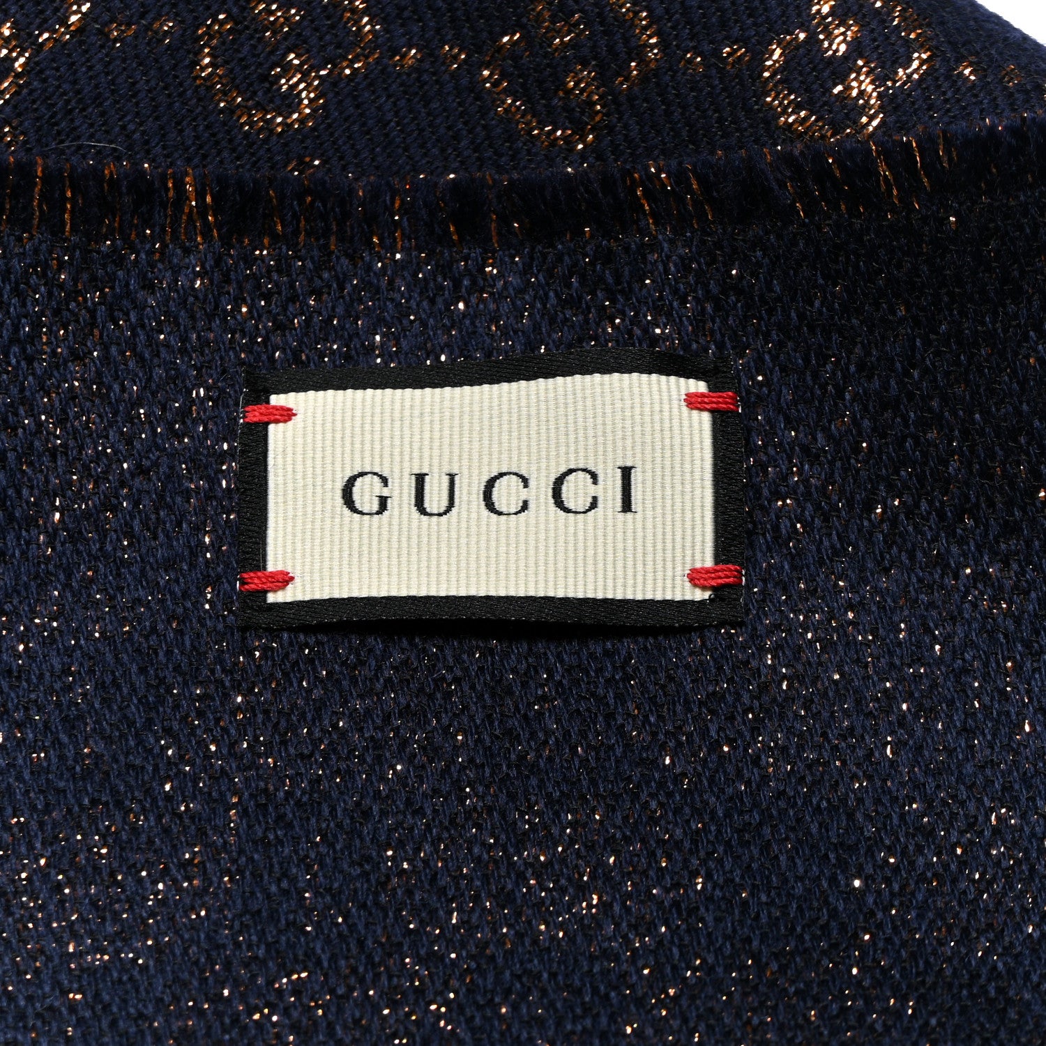 Gucci Wool Silk Jacquard GG Monogram Stenix Scarf Navy Yellow 3 of 4