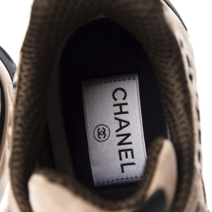 Chanel Suede Calfskin Embroidered CC Sneakers 36.5 Beige Black 6 of 11