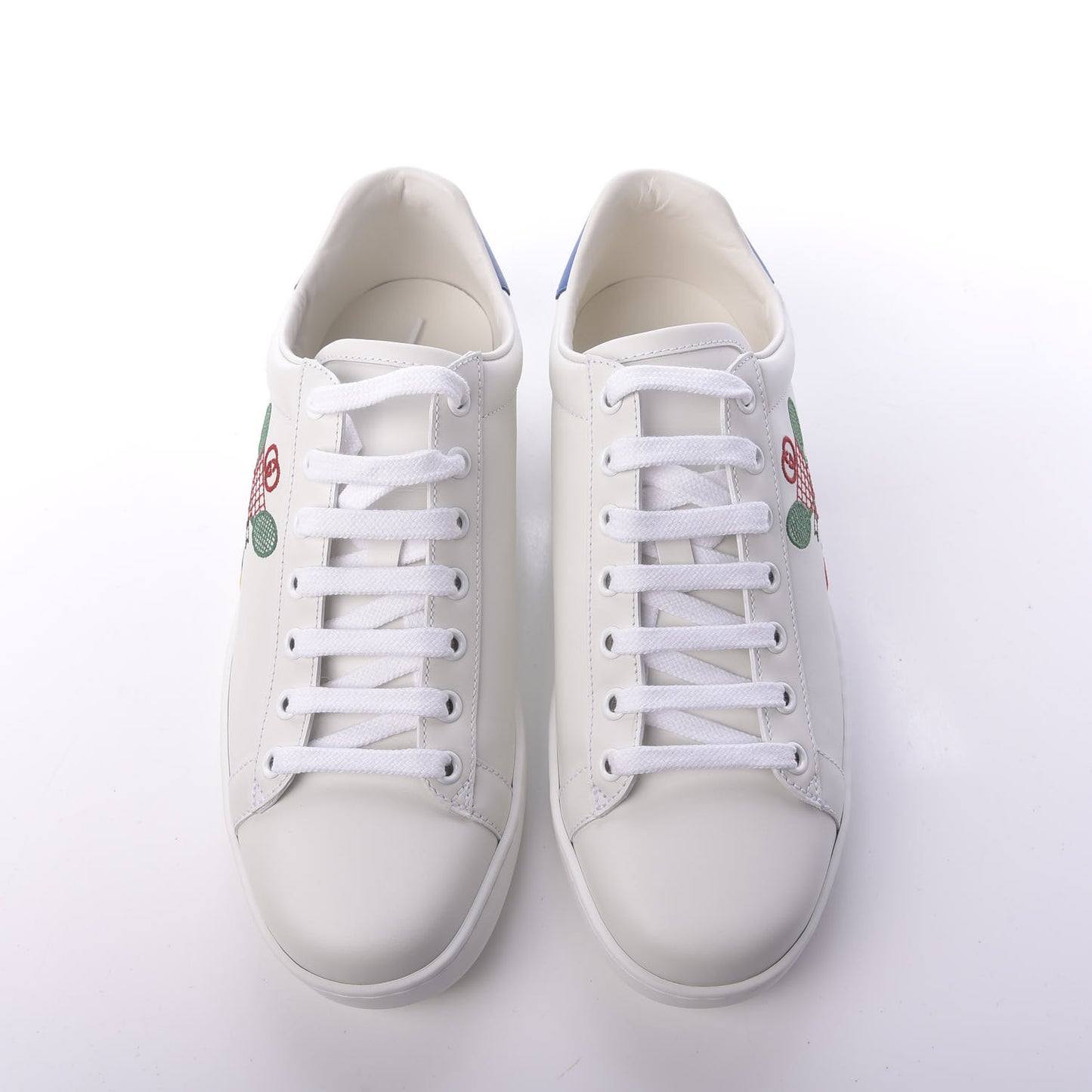 Calfskin Miro Soft Tennis Embroidered Womens Ace Sneakers 39.5 White Rio Blue