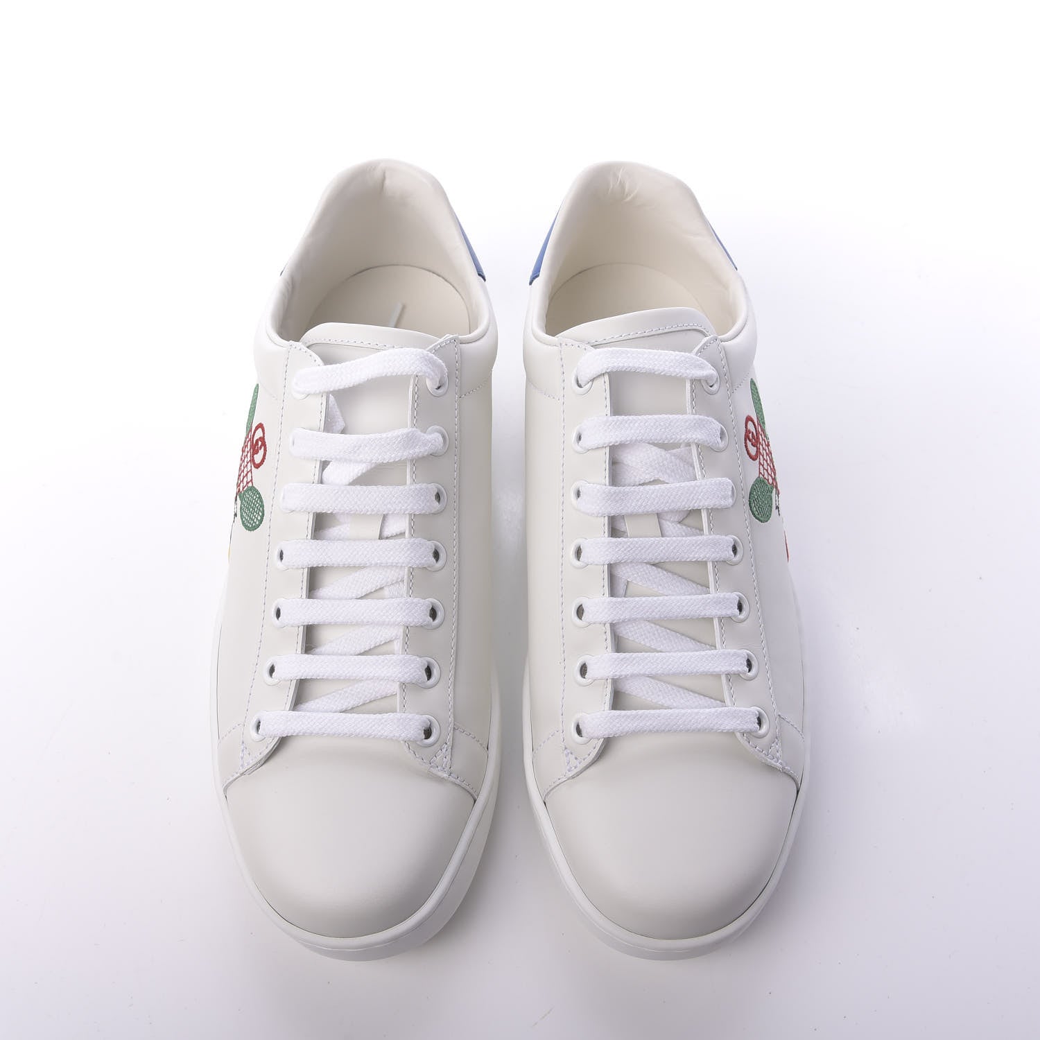 Gucci Calfskin Miro Soft Tennis Embroidered Womens Ace Sneakers 39.5 White Rio Blue 6 of 12