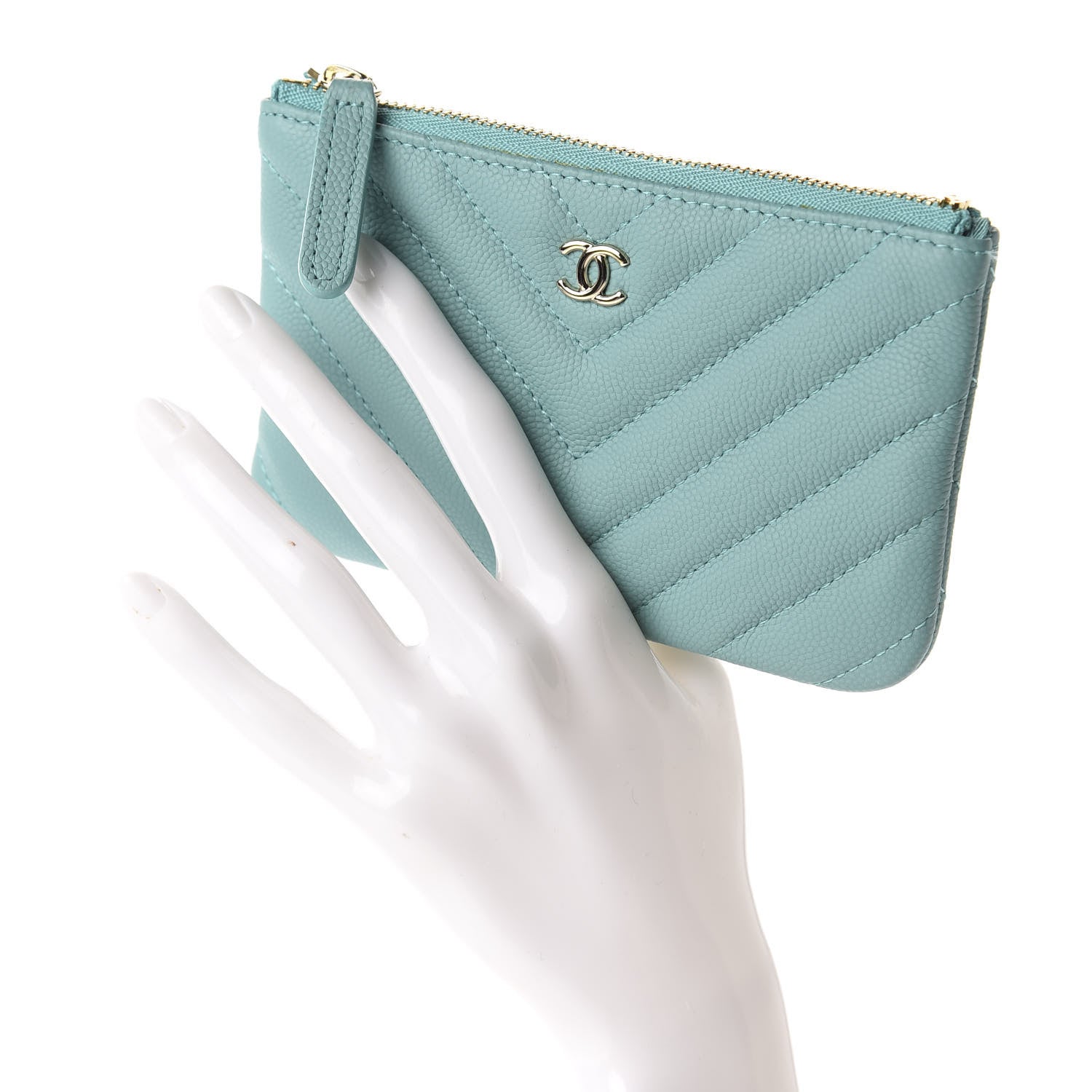 Chanel Caviar Chevron Quilted Small Cosmetic Case Green 2 of 8