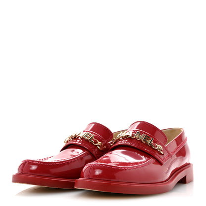 Chanel Shiny Calfskin Logo Loafers 38 Red 4 of 10