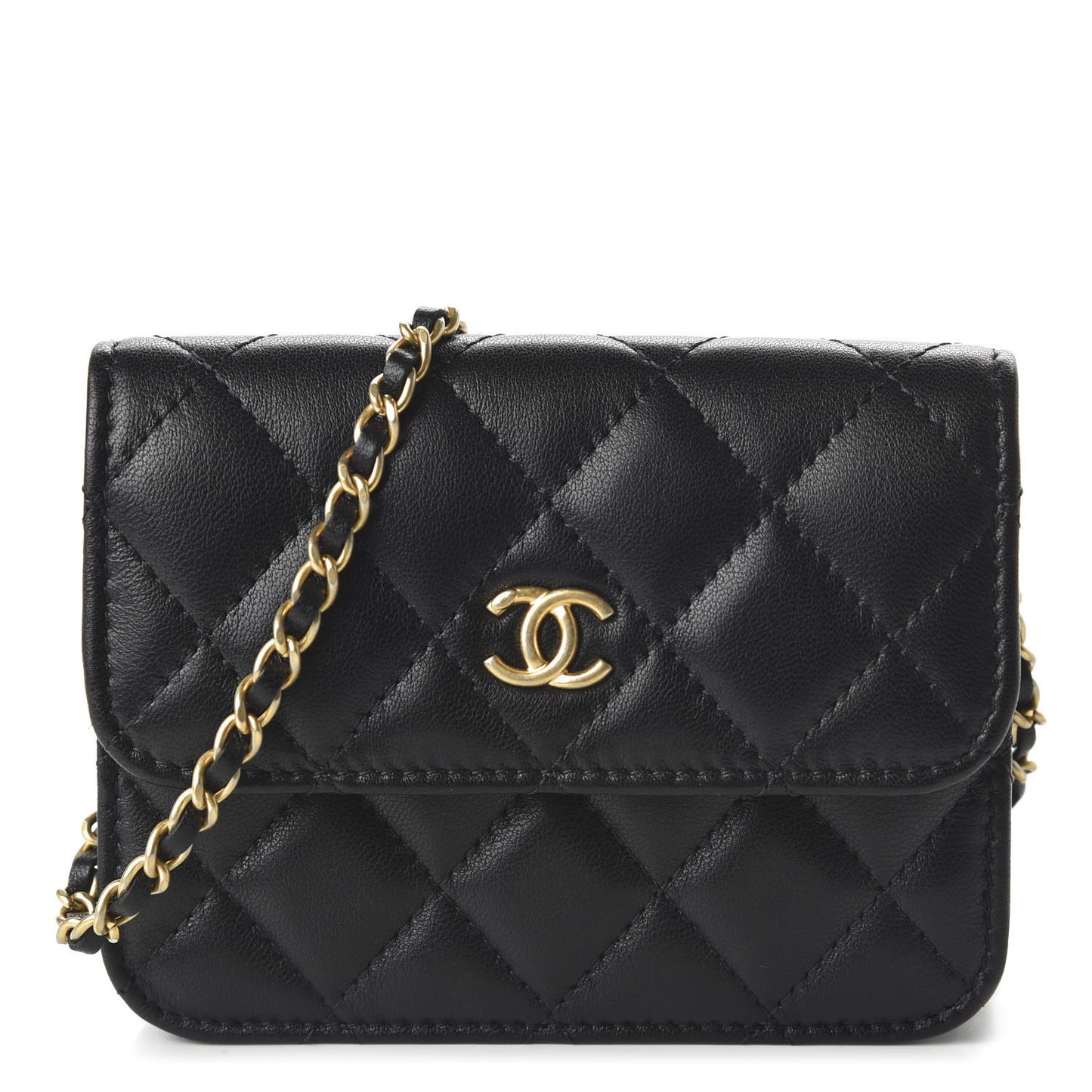 Lambskin Quilted Pearl Crush Clutch With Chain Black