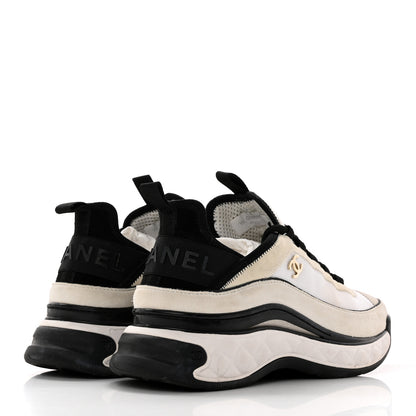 Chanel Fabric Suede Calfskin CC Sneakers 38.5 White Light Grey 4 of 11