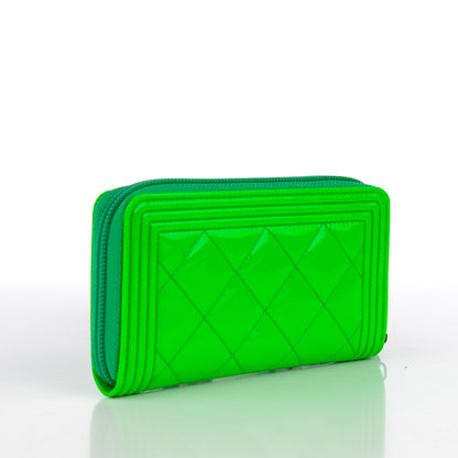 Chanel Patent Quilted Small Boy Zip Around Wallet Green 3 of 8