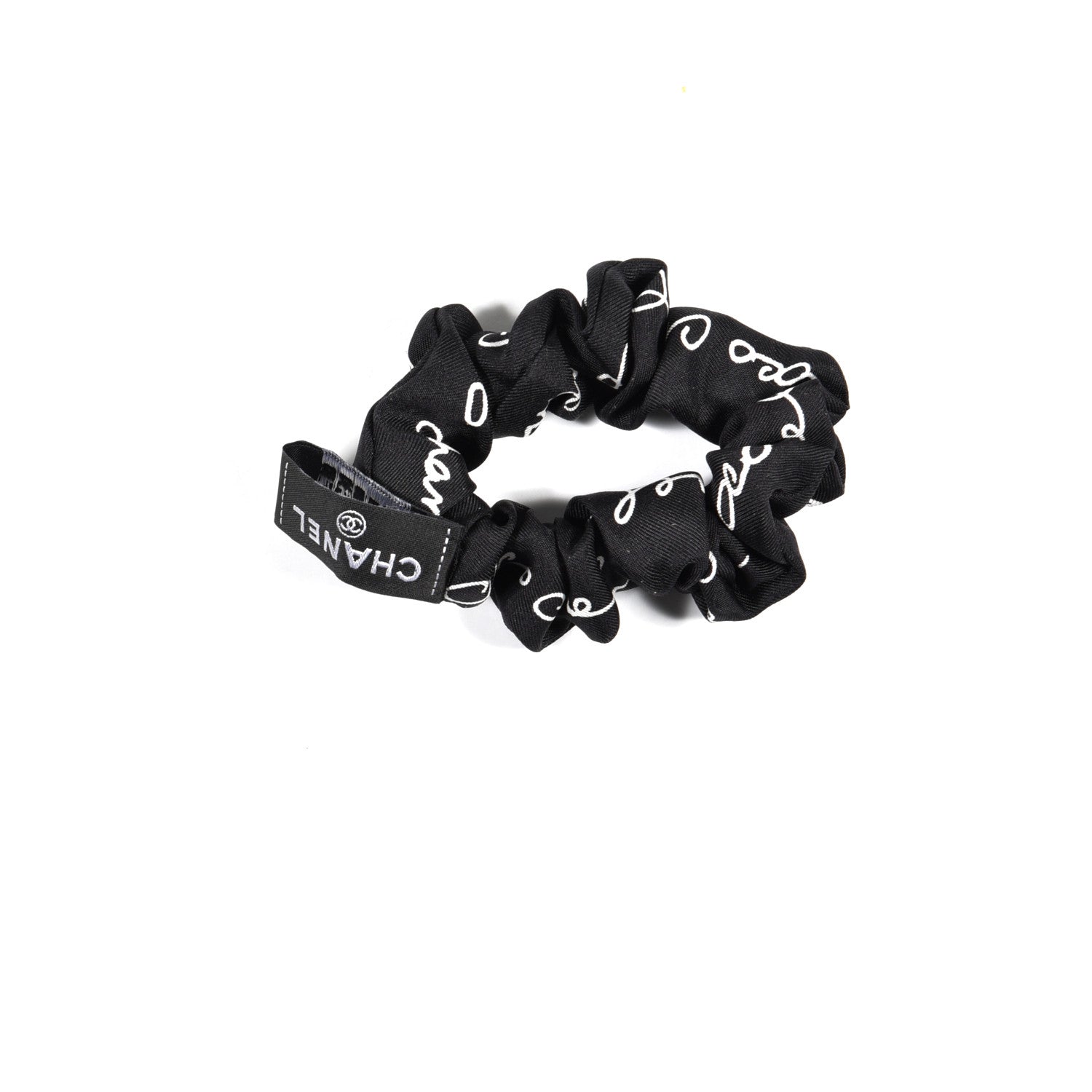Chanel Silk CC Twilly Hair Tie Black White 3 of 6
