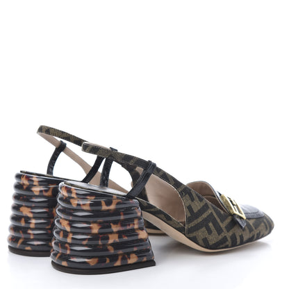 Fendi Jacquard Calfskin FF Tortoise Promenade Slingback Loafer Pumps 40 Tobacco 4 of 8