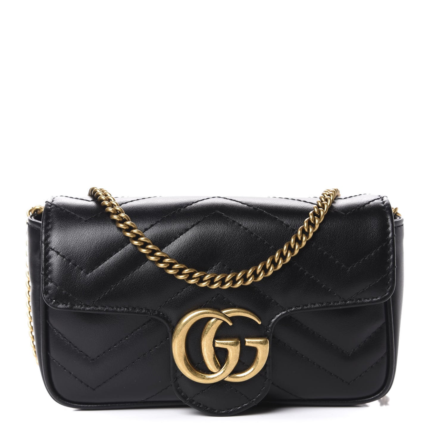 Calfskin Matelasse Super Mini GG Marmont Shoulder Bag Black