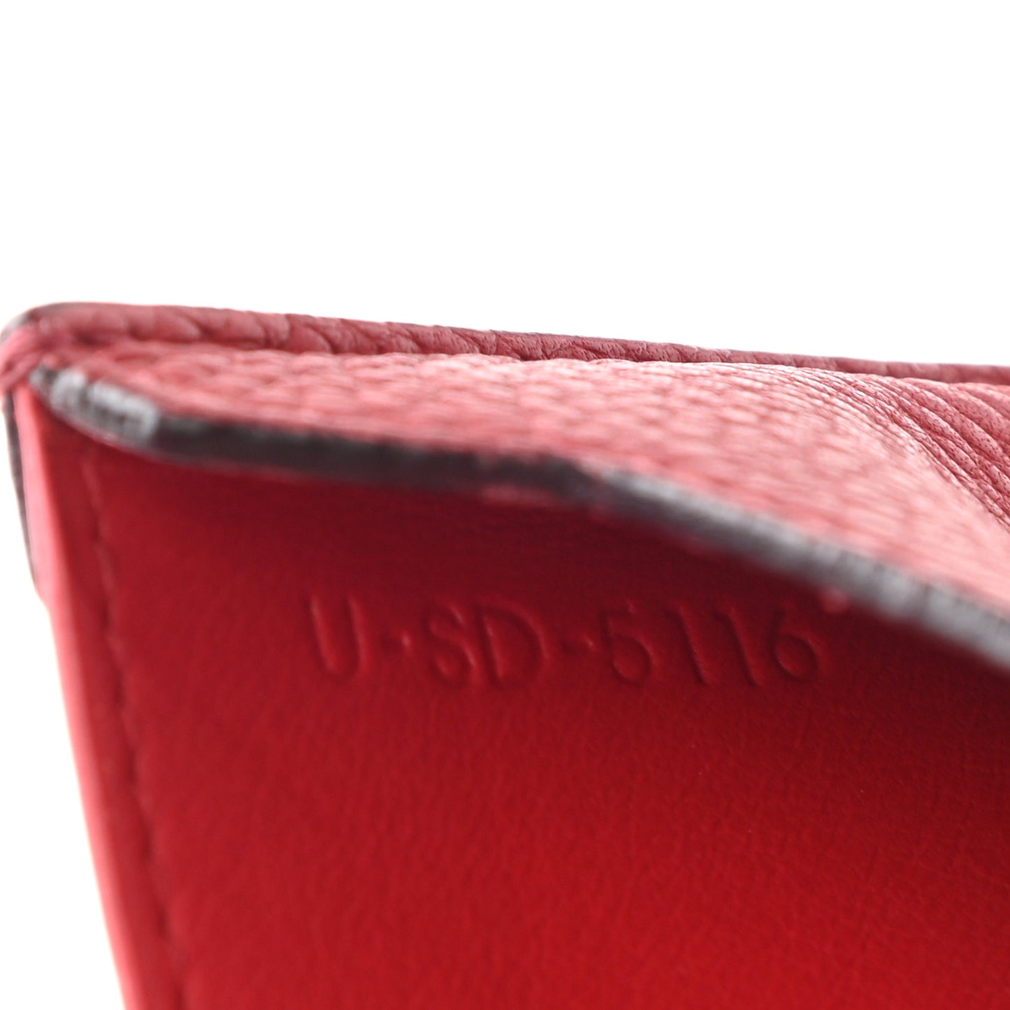 Drummed Calfskin Bi-Color Card Holder Red