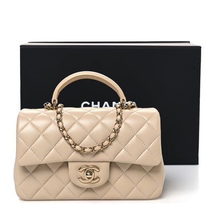 Chanel Lambskin Quilted Mini Top Handle Rectangular Flap Beige 10 of 10