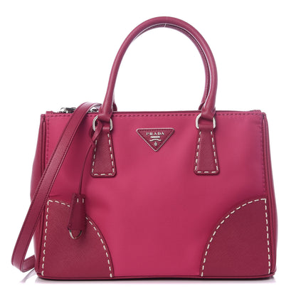 Prada Saffiano Nylon Tessuto Stitched Small Galleria Double Zip Tote Fuxia 1 of 8