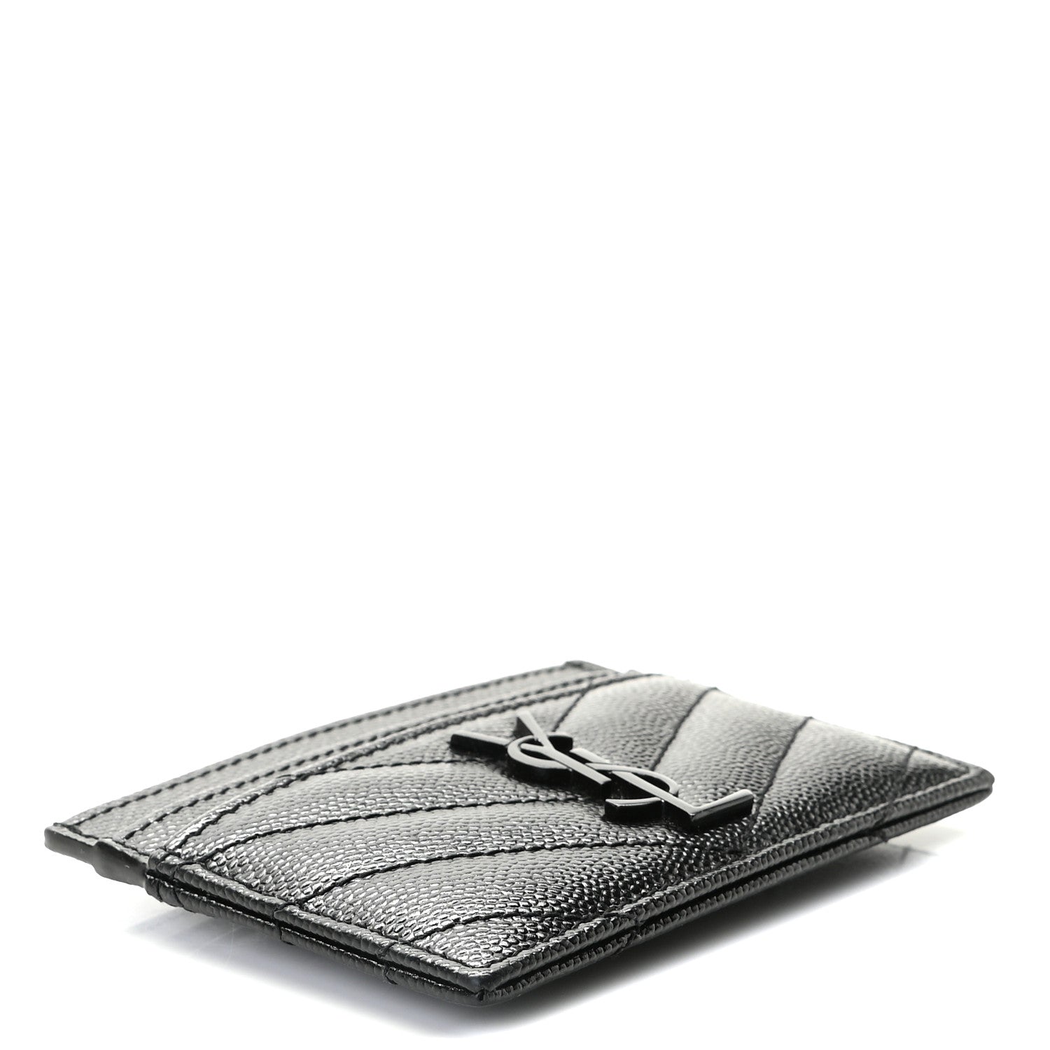 Saint Laurent Grain De Poudre Matelasse Chevron Monogram Credit Card Case Black 4 of 6