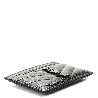 Saint Laurent Grain De Poudre Matelasse Chevron Monogram Credit Card Case Black 4 of 6
