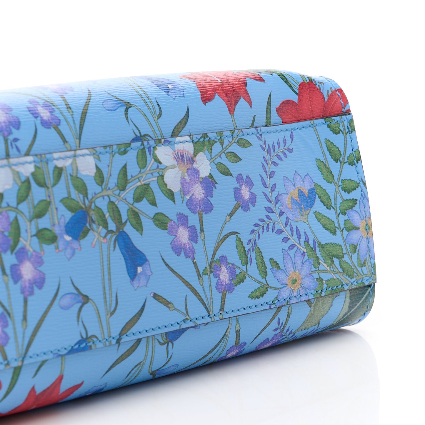 Calfskin Bamboo Web New Flora Small Nymphaea Top Handle Bag Azure