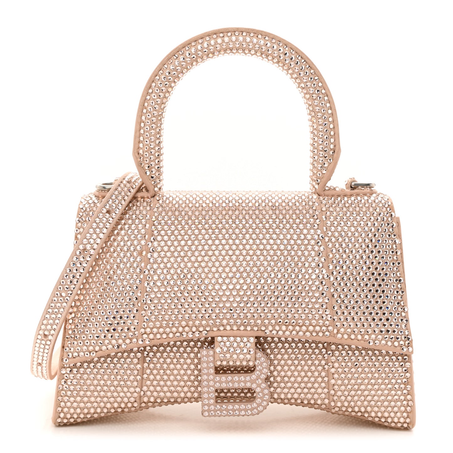 Strass Suede Hourglass Top Handle Bag XS Rose Gold