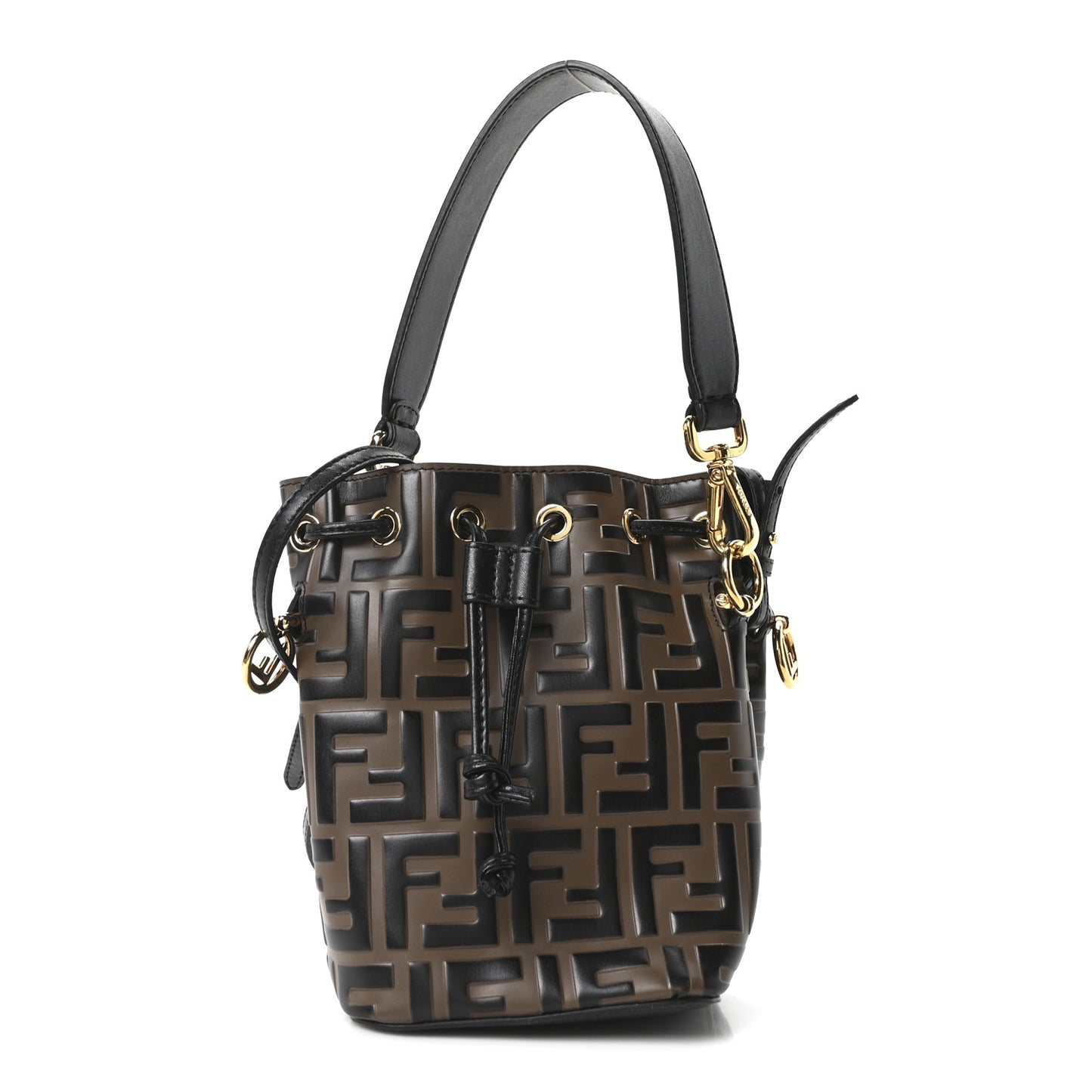 Vitello Liberty F is Fendi Bi-Color FF 1974 Embossed Mini Mon Tresor Bucket Bag Maya Black