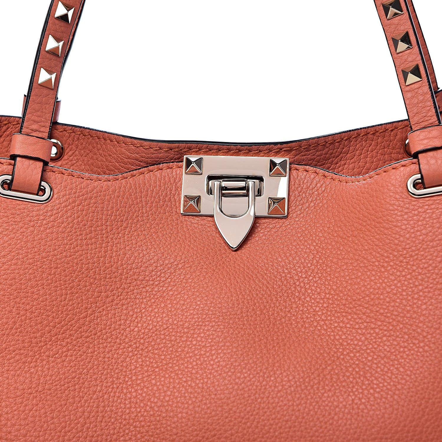 Valentino Garavani Pebbled Calfskin Medium Rockstud Tote Coral 10 of 10