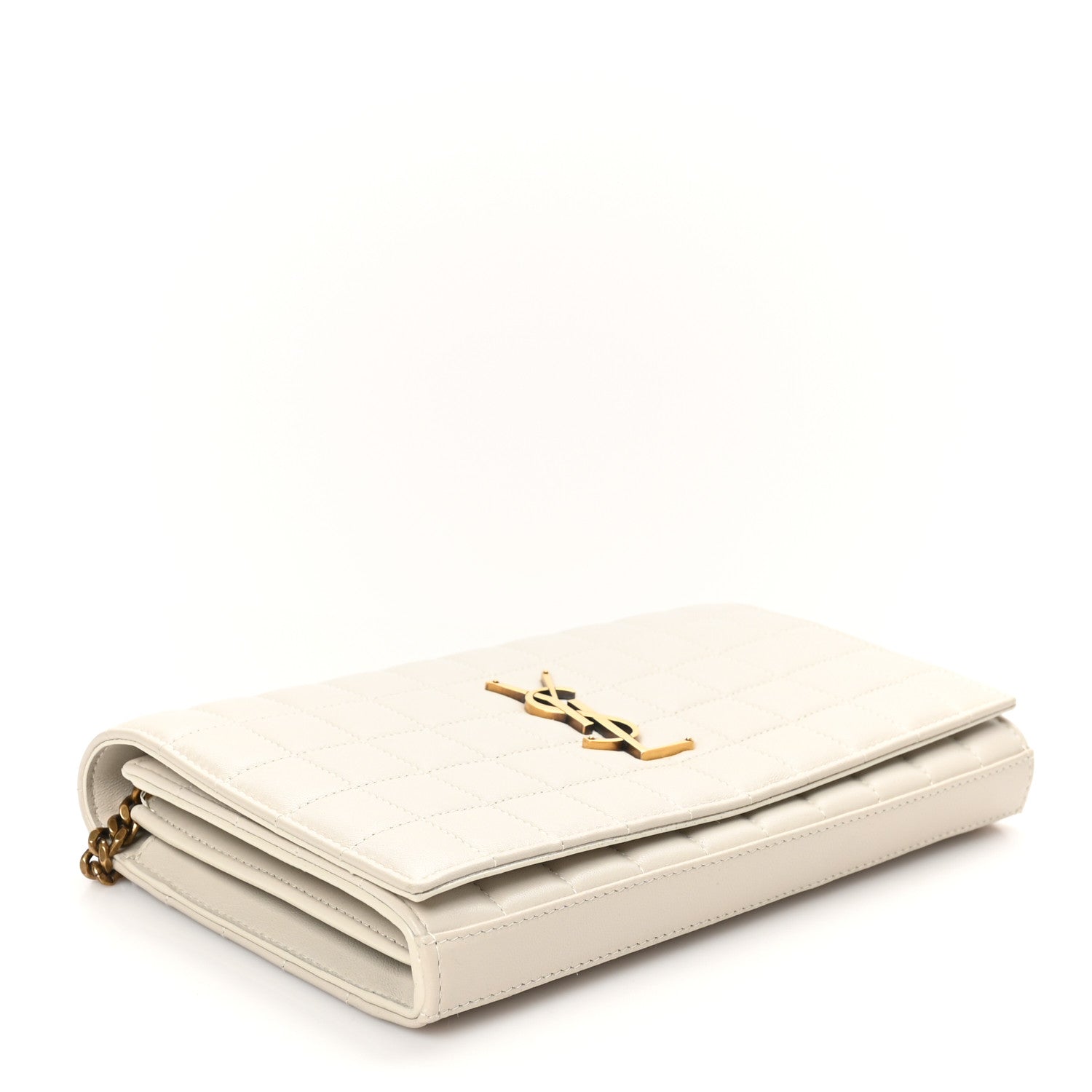 Saint Laurent Lambskin Carre Quilted Cassandre Chain Wallet Blanc Vintage 4 of 11
