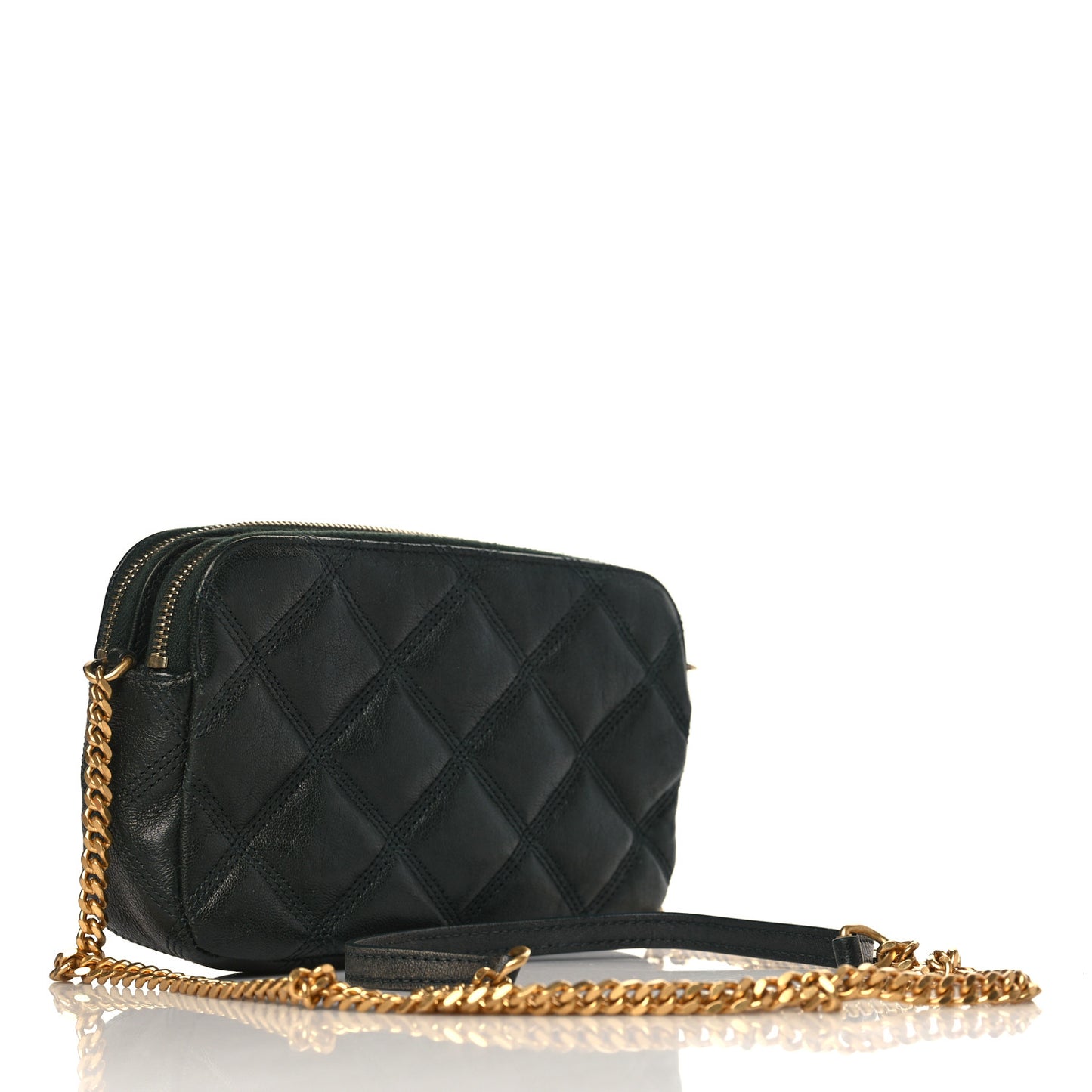 Grained Lambskin Quilted Mini Becky Double Zip Bag Dark Green