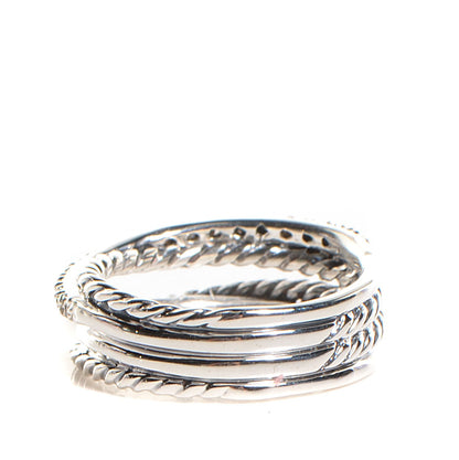 David Yurman Sterling Silver Pave Diamond 7mm Crossover Ring 5 3 of 5