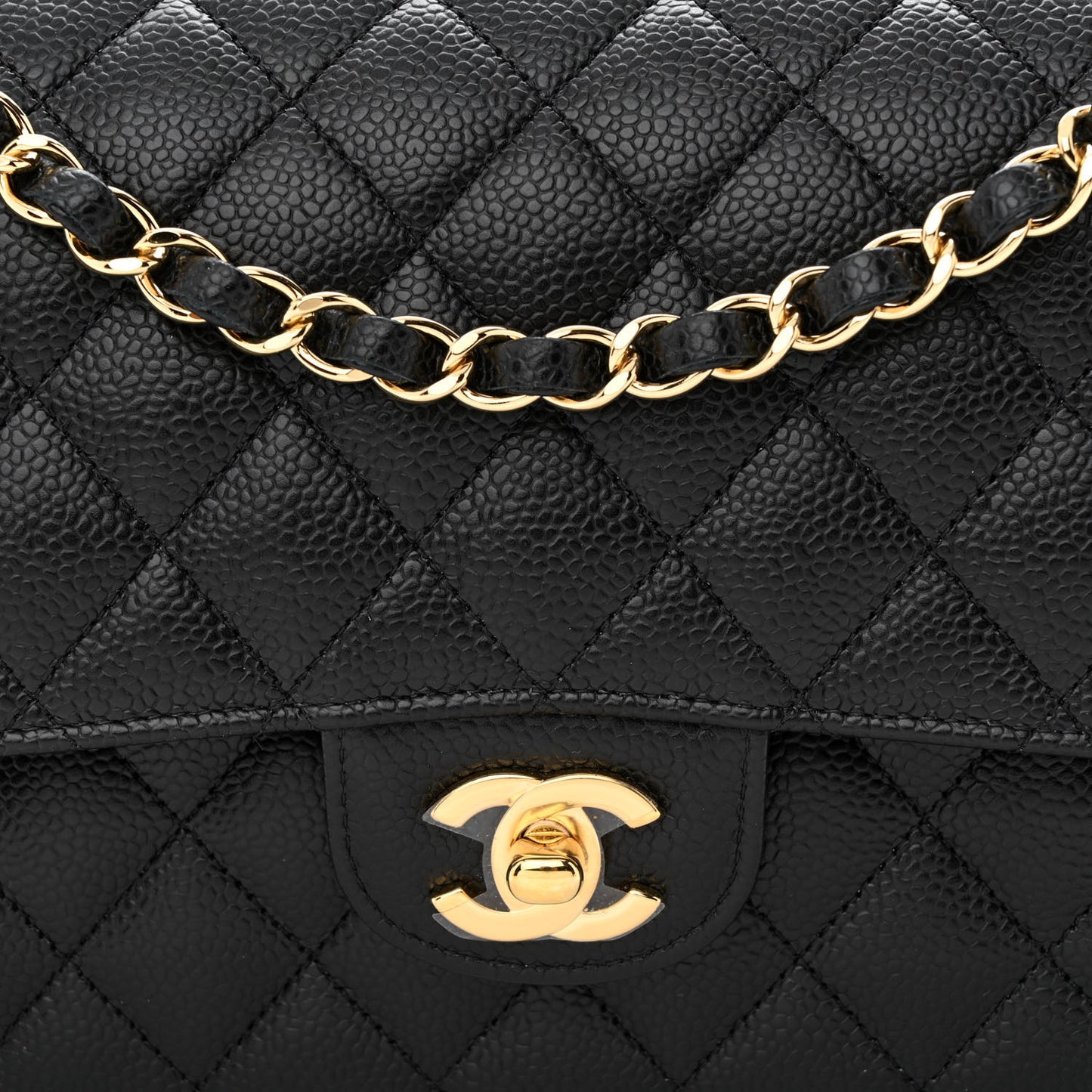 Caviar Quilted Medium Double Flap Black