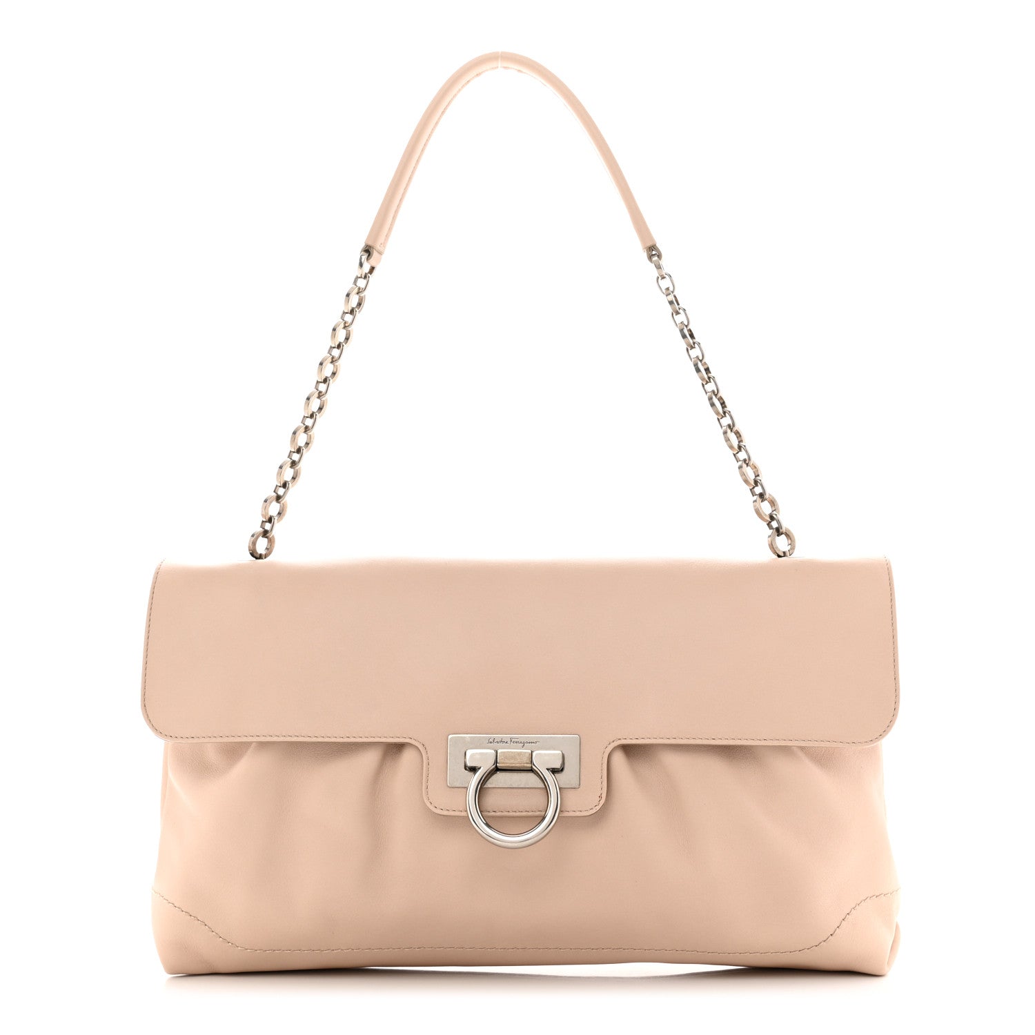 Salvatore Ferragamo Calfskin Gancini Chain Shoulder Bag New Bisque 1 of 10