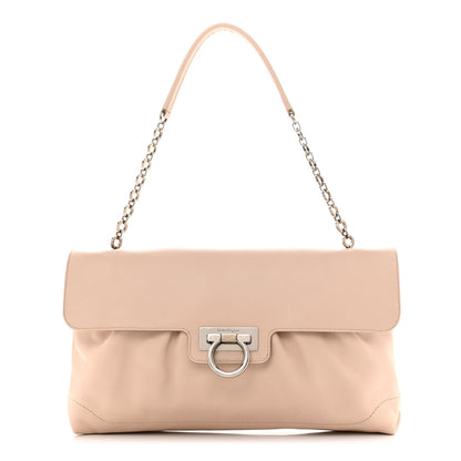 Salvatore Ferragamo Calfskin Gancini Chain Shoulder Bag New Bisque 1 of 10