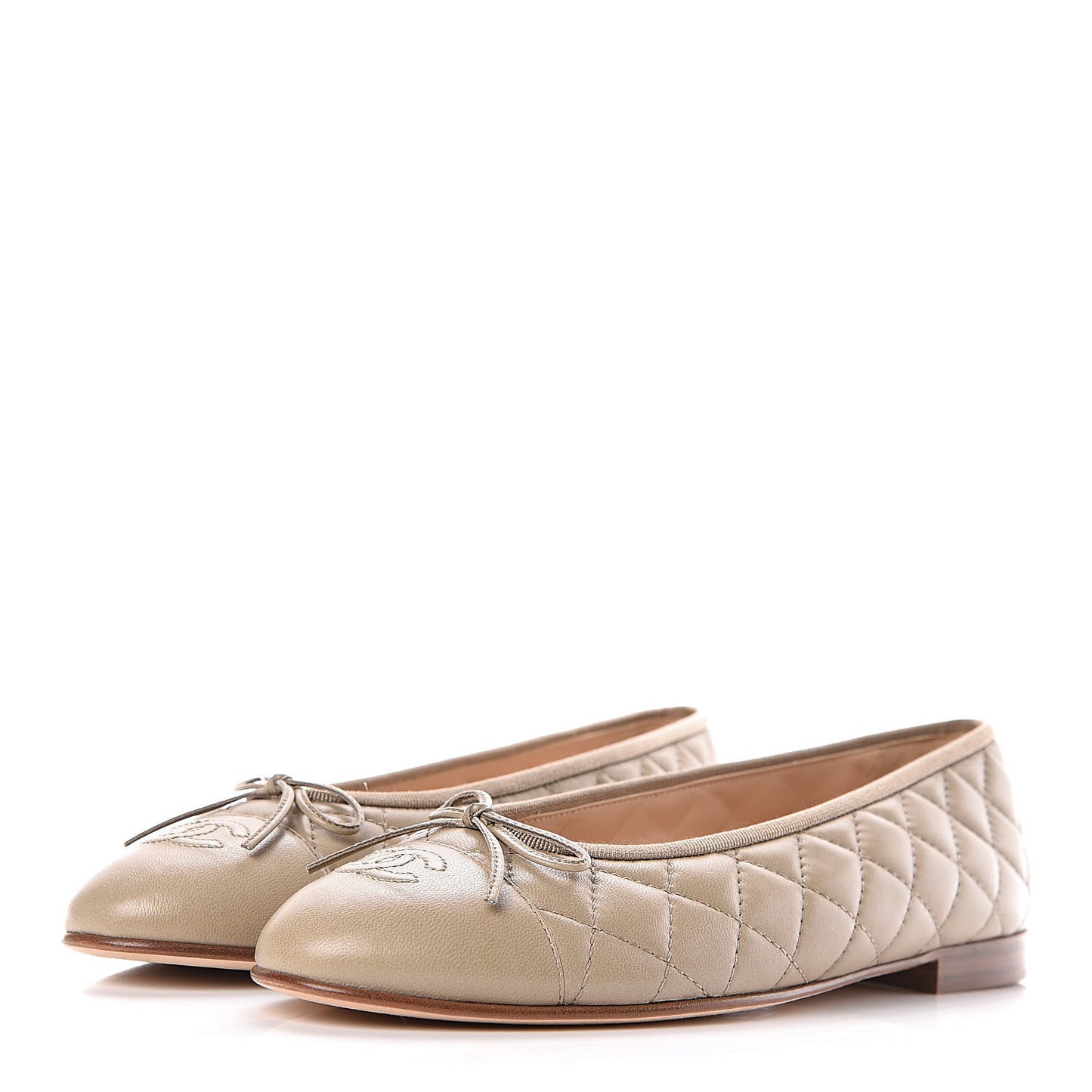 Lambskin Quilted Cap Toe Ballerina Flats 41 Beige