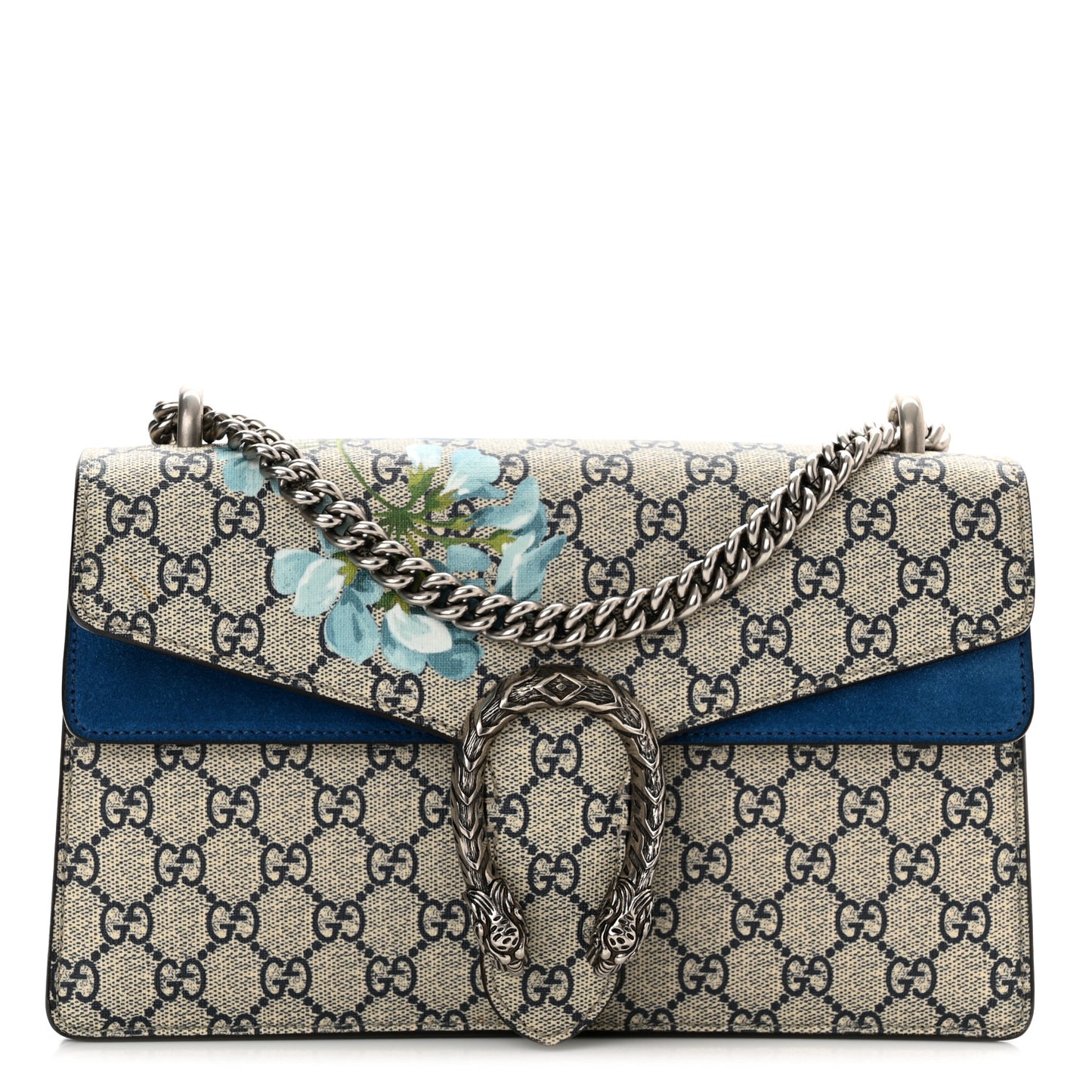 GG Supreme Monogram Blooms Small Dionysus Shoulder Bag Beige Navy Vintage Blue