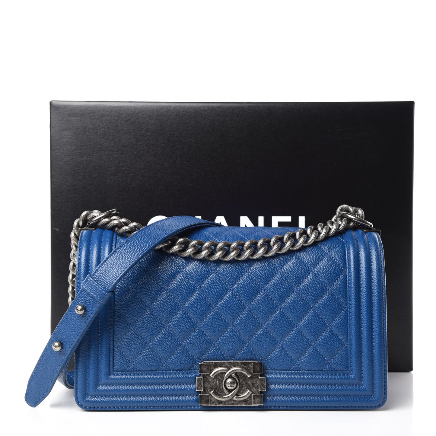 Caviar Quilted Medium Boy Flap Blue