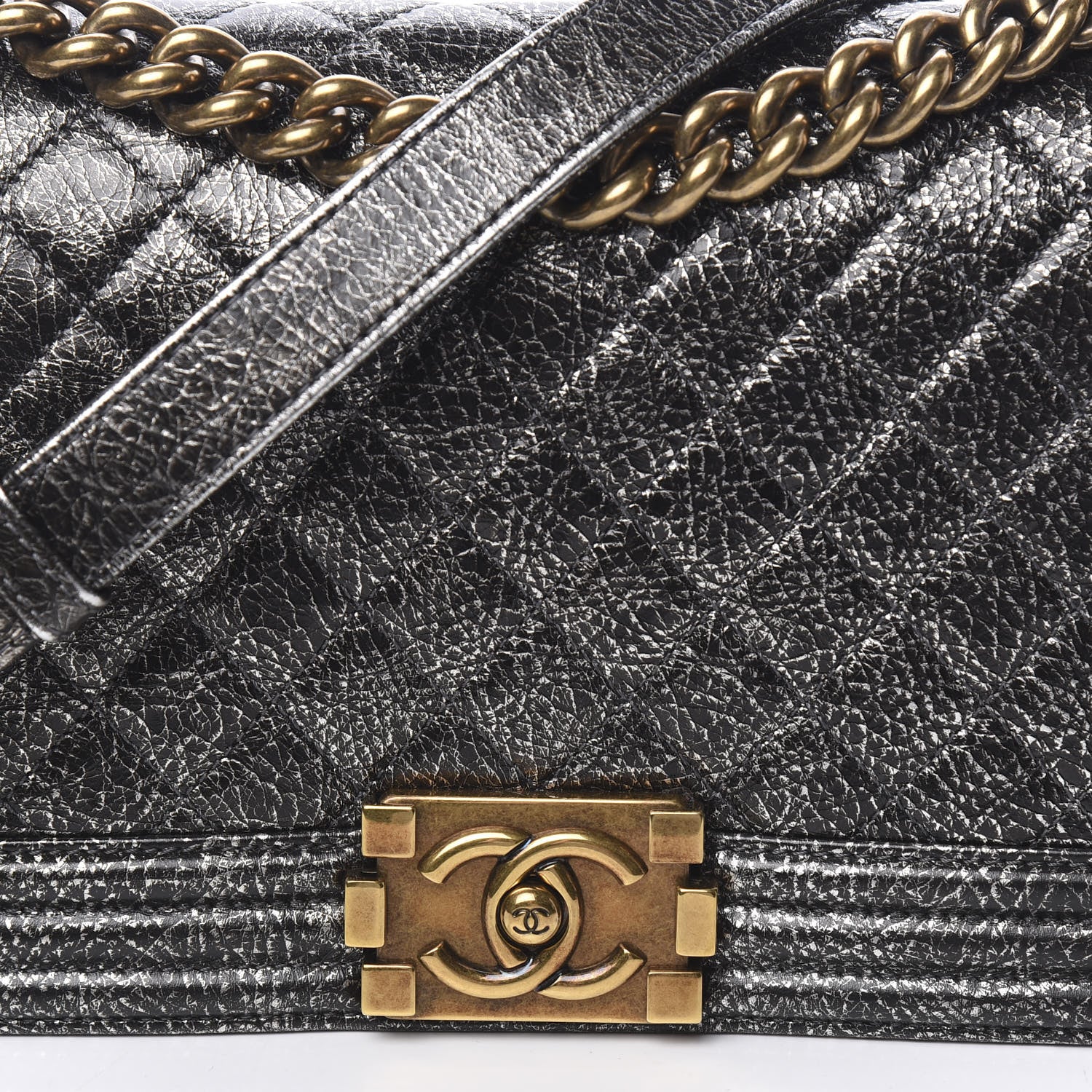 Chanel Cracked Metallic Calfskin Quilted Medium Boy Flap Dark Silver 15 of 16