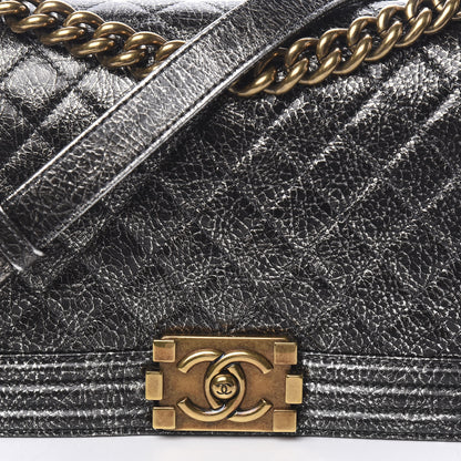 Chanel Cracked Metallic Calfskin Quilted Medium Boy Flap Dark Silver 15 of 16