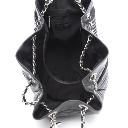 Chanel Lambskin Chevron Quilted Large Urban Spirit Drawstring Bag Black 4 of 8