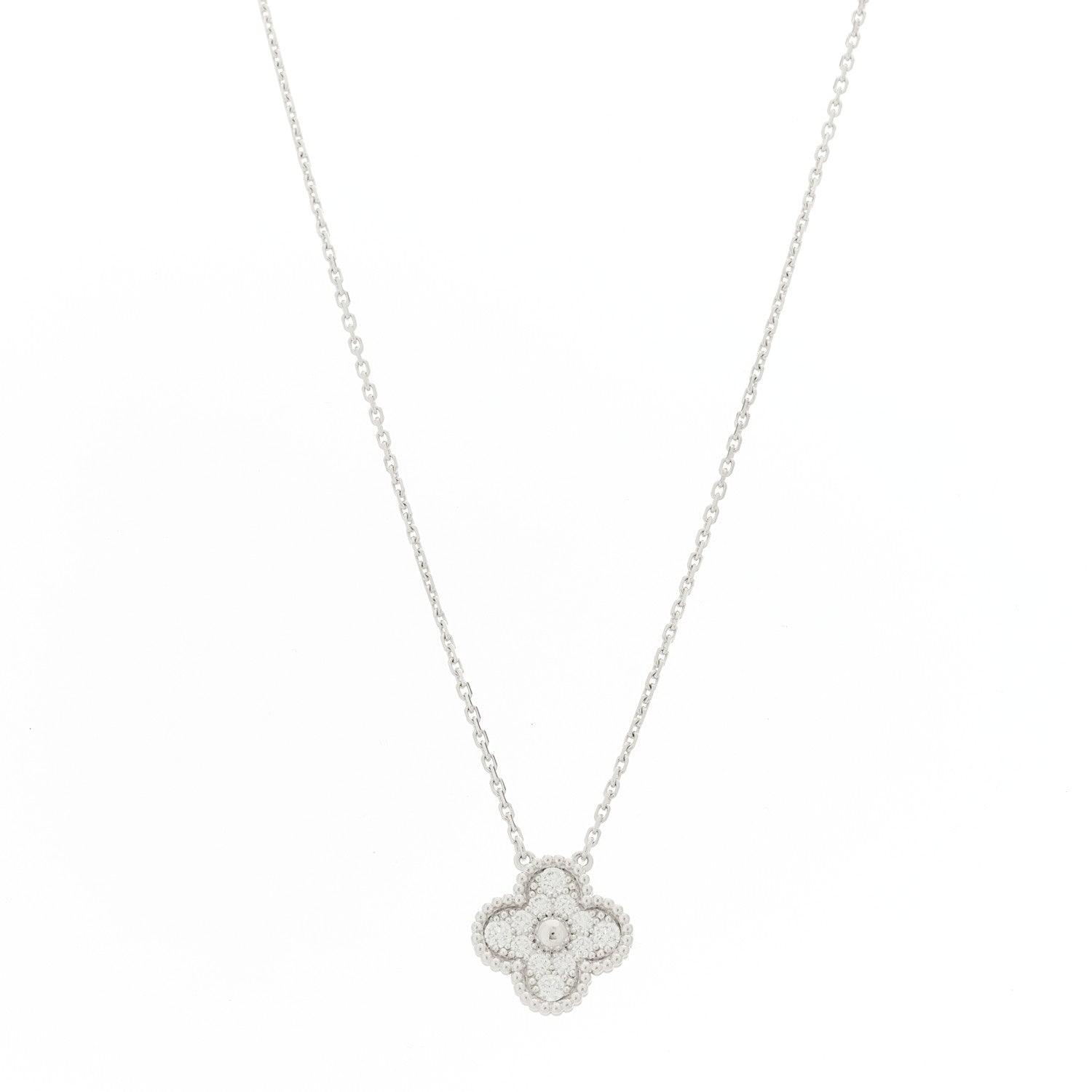 Van Cleef & Arpels 18K White Gold Diamond Vintage Alhambra Pendant Necklace 1 of 5