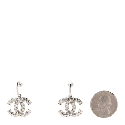 Chanel Baguette Crystal CC Dangle Earrings Silver 2 of 5