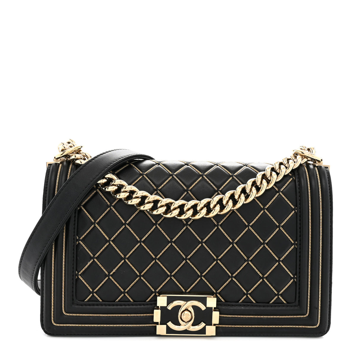 Chanel Lambskin Chain Quilted Medium Boy Flap Black 1 of 14