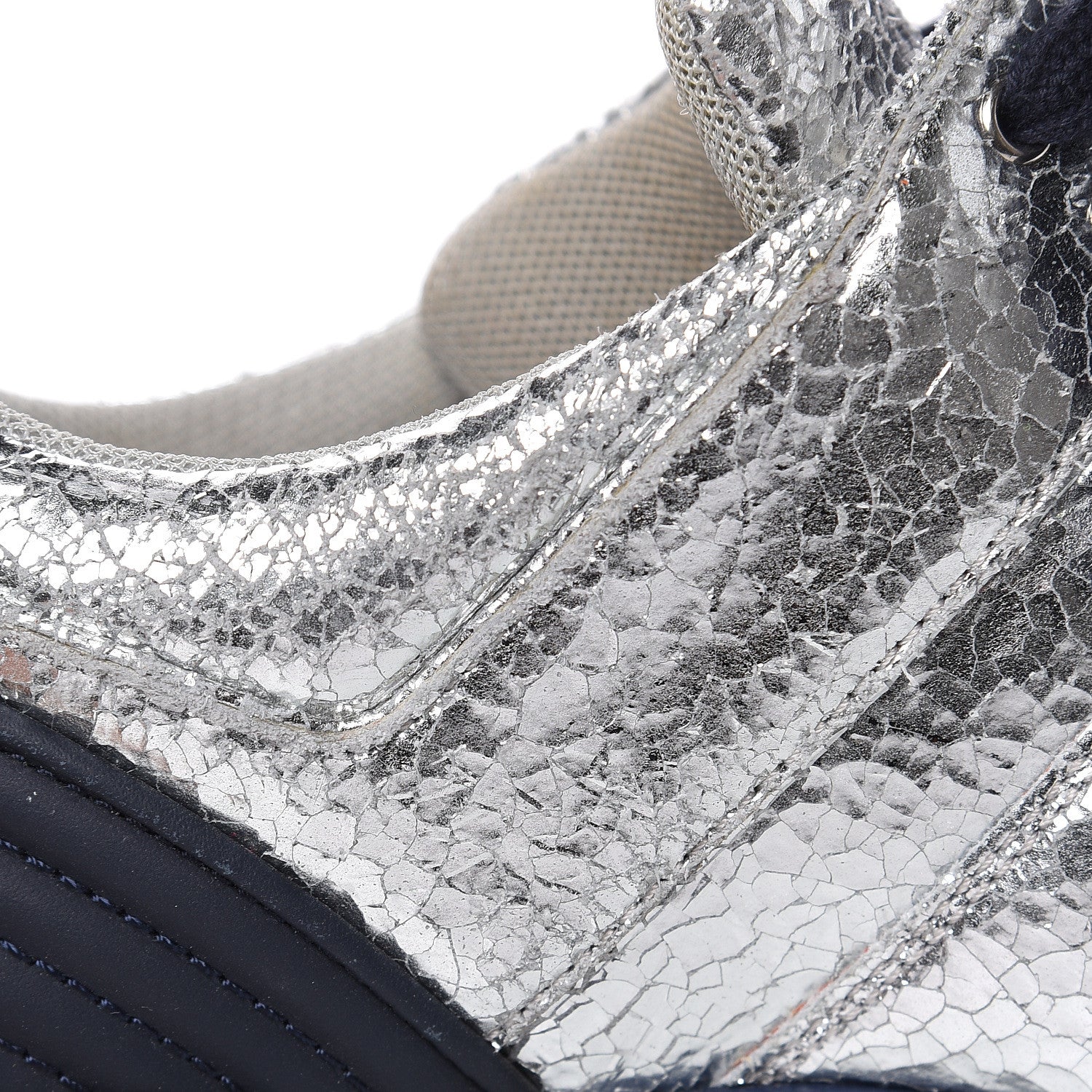 Chanel Metallic Crackled Calfskin CC Sneakers 39 Silver 10 of 13
