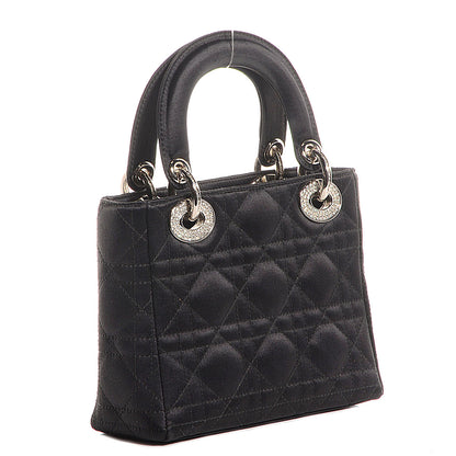 Christian Dior Satin Swarovski Crystal Cannage Mini Lady Dior Black 3 of 8