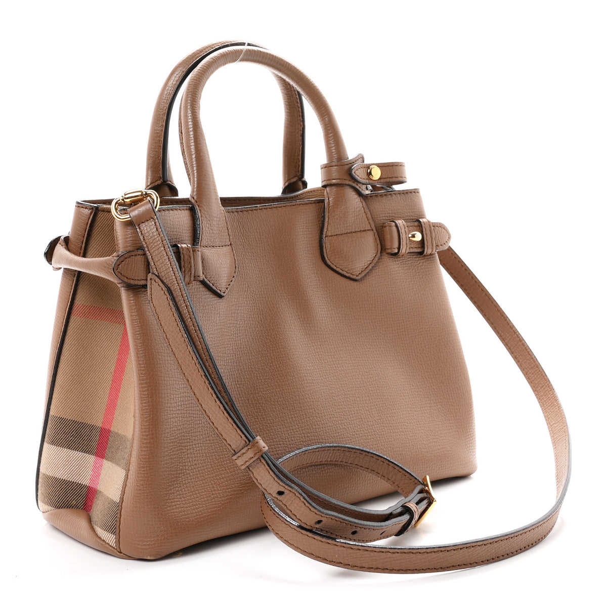 Derby Calfskin House Check Small Banner Tote Dark Sand