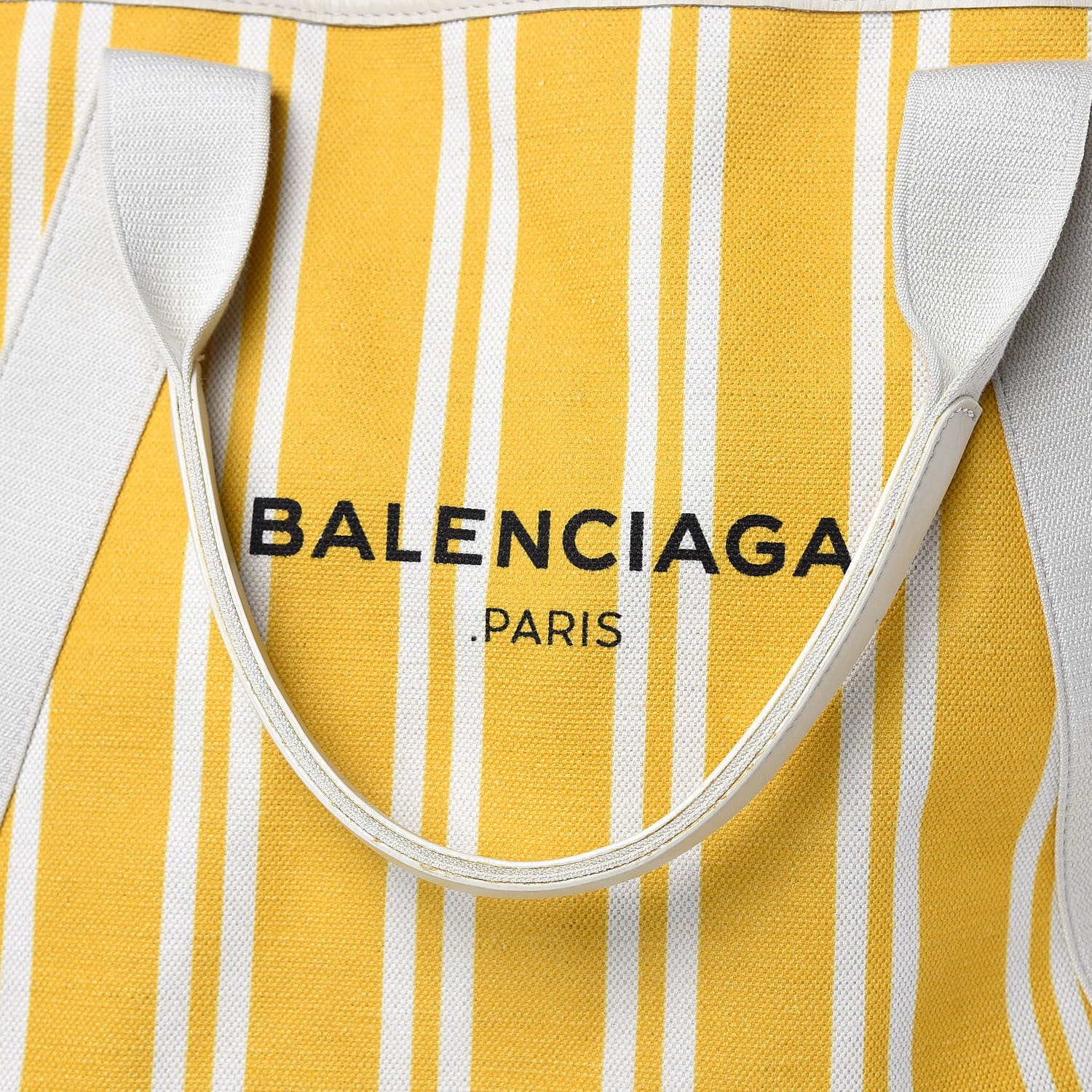 Balenciaga Canvas Navy Striped M Cabas Tote Moutarde 14 of 15