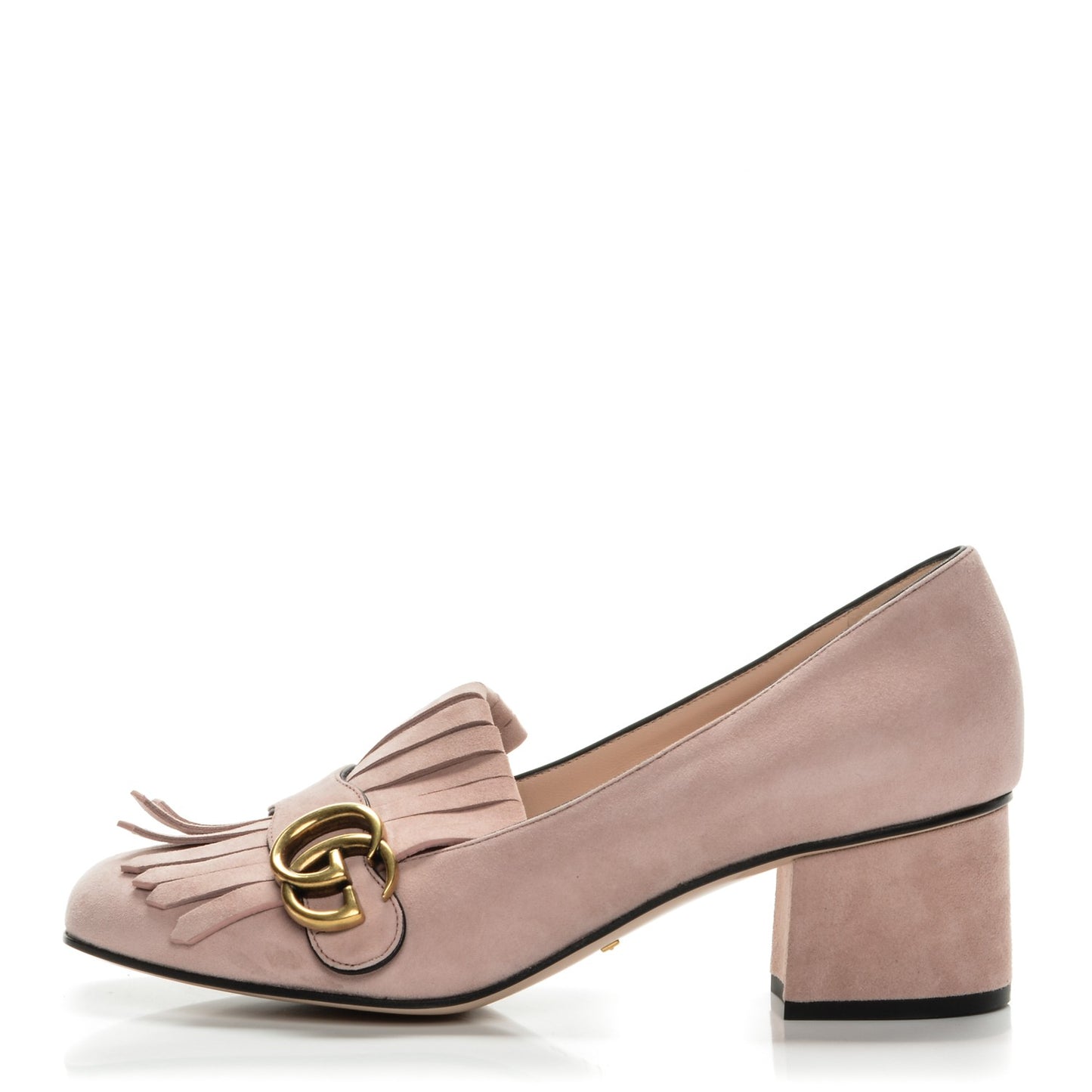 Kid Scamosciato GG Marmont Fringe 50mm Loafer Pumps 38 Crystal Pink