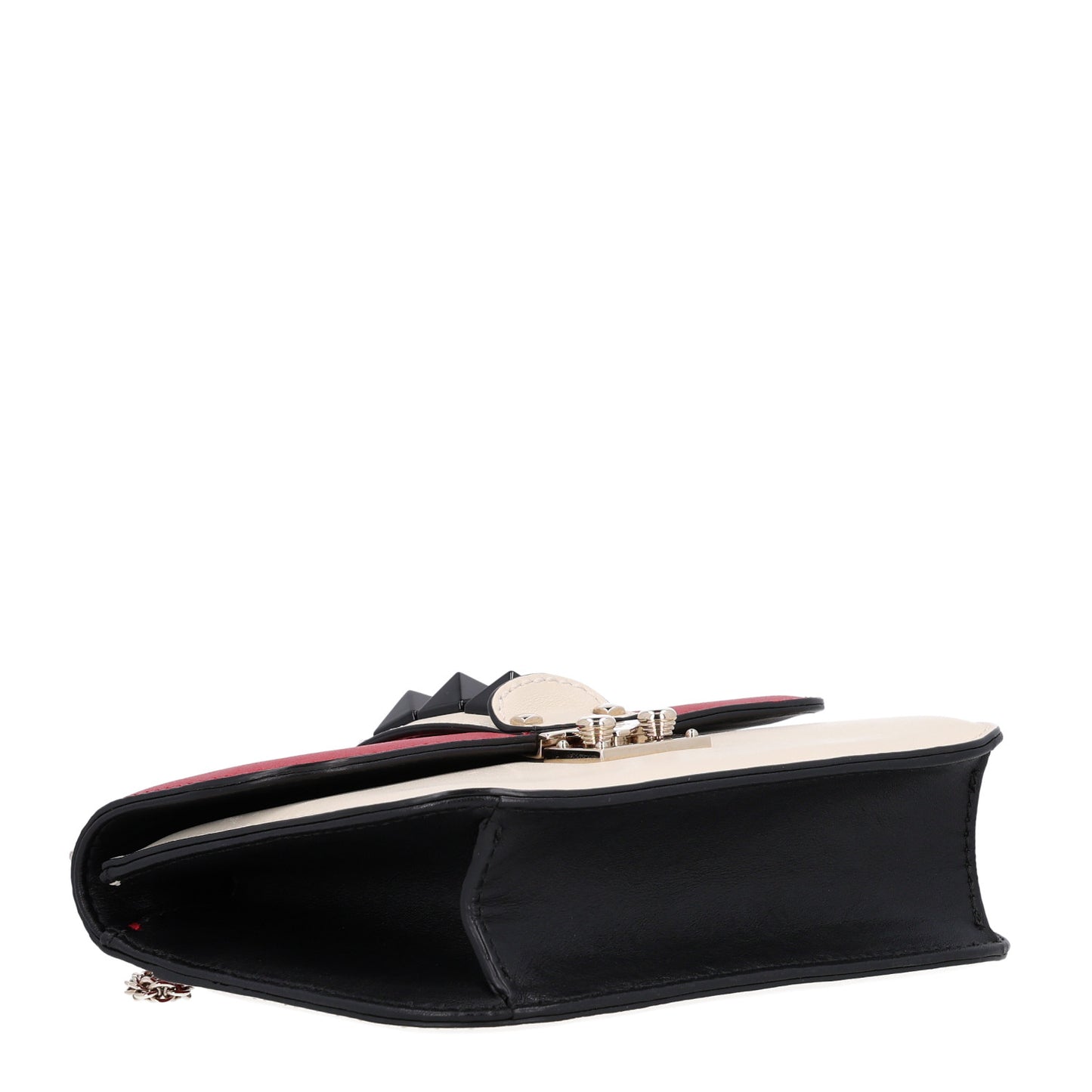 Vitello Small Glam Lock Rockstud Flap Red Ivory Black