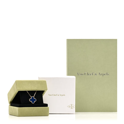 Van Cleef & Arpels 18K Yellow Gold Blue Agate Vintage Alhambra Pendant Necklace 5 of 5