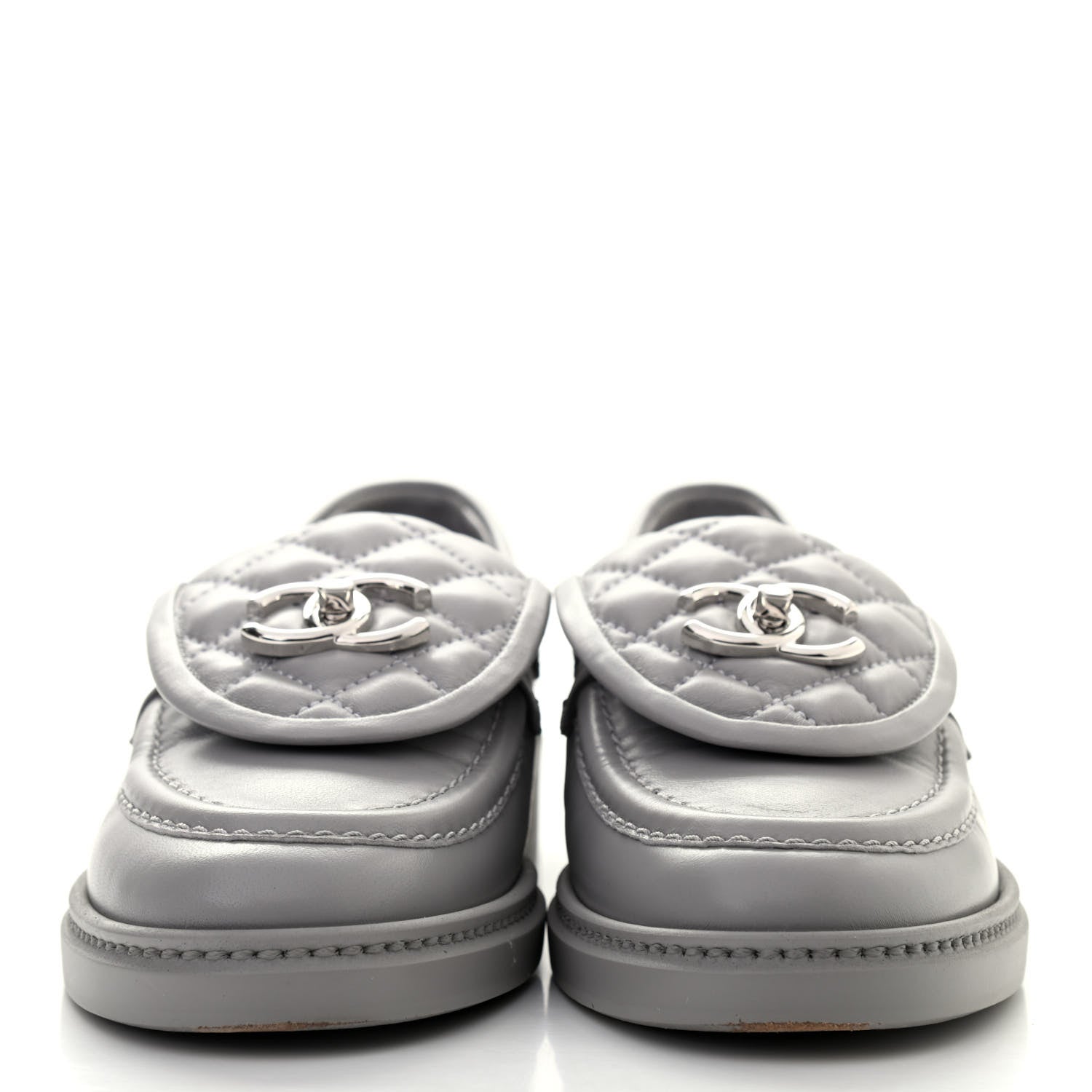Chanel Lambskin Quilted CC Turnlock Loafers 36 Grey 2 of 11